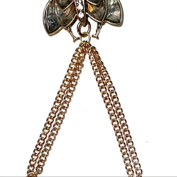 Gold & Abalone Iridescent  Skull Moth Statement Hand Chain - Picture 11 of 14